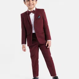 Babyhug Woven Full Sleeves Solid Colour 3 Piece Party Suit with Bow - Maroon-picture-31