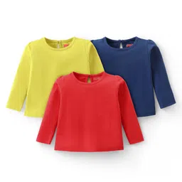Babyhug Cotton Knit Full Sleeves Solid Color T-Shirts Pack of 3 - Multicolor-picture-35