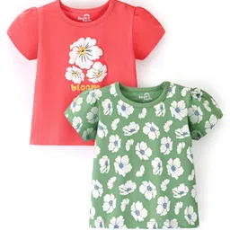 Doodle Poodle 100% Cotton Single Jersey Half Sleeves Top with Floral Print Pack of 2 - Green & Peach-picture-21