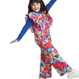 Ollington St. 100% Cotton Frill Sleeves Floral Printed  Jumpsuit & Inner Rib Top - Red & Blue-picture-22
