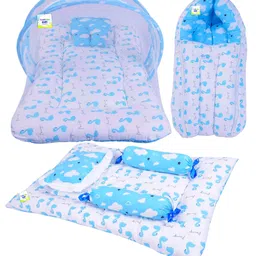 Babytoons Baby Bedding Combo Mattress with Net | Sleeping Bag | 4 Pcs Gaddi Set (0-6 Months) Blue-picture-19