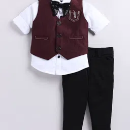 LITTLE COLLARS Cotton Rayon Full Sleeves Sunglasses Embroidered 3 Piece Party Suit Set & Sequins Embellished Bow Tie - Maroon-picture-22