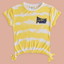 Pantaloons Junior Cotton Half Sleeves Typography Printed Tie Dye Top - Yellow-picture-40