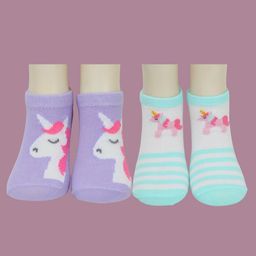 Yellow Bee Cotton Pack Of 2 Unicorns Designed Socks Set - Purple & Aqua-picture-40