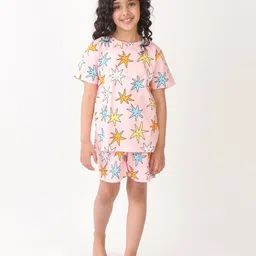 Anthrilo Cotton Knit Half Sleeves Stars Printed Coordinating Tee & Shorts Set - Pink-picture-21