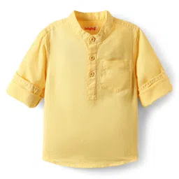 Babyhug Linen Woven Full Sleeve Mandarin Collar Solid Kurta Shirt - Lemon Yellow-picture-21