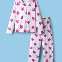 kookie kids india Kookie Kids Single Jersey Knit Full Sleeves Co-ords Night Suit With Star Print - Pink-picture-34