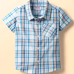 Babyhug 100% Cotton Half Sleeves Checks Shirt With Text Print - Multicolour-picture-27