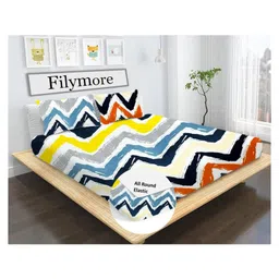 Filymore Zig Zag Elastic Fitted bedsheet for double bed 240 TC made with pure microfiber 1 bedsheet and 2 pillow covers (Size 72x72 inches)fit up to 6 inches mattress(Colour-Multi)-image-95