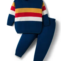 Babyhug Knit Full Sleeves Sweater Sets With Stripe Design - Navy Blue & White-picture-28
