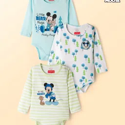 Babyhug Disney Interlock Knit Full Sleeves Onesies with Minnie Mouse Graphic Pack of 3 - Light Green Light Blue & White-picture-15