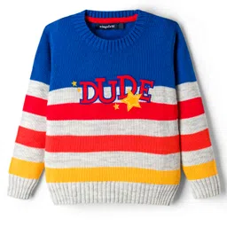 Wingsfield Full Sleeves Dude Text Designed Sweater - Multi Colour-image-18