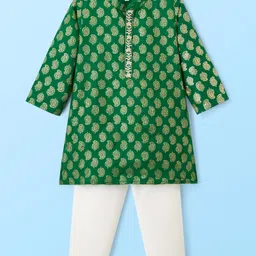 Babyhug Woven Full Sleeves Kurta Pajama Set With Floral Foil Print - Green-picture-19