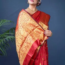 you shop we ship Woven Design Zari Silk Blend Handloom Saree image 2