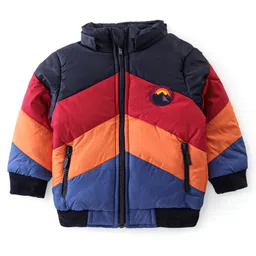 Babyhug Full Sleeves Padded Jacket with Pockets  & Detachable Hood - Multicolour image 2