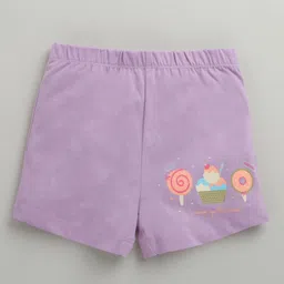 BUMZEE Cotton Pack Of 2 Cup Cakes Printed Shorts - White & Lavender image 3