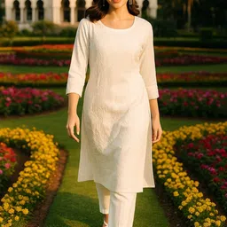 HERE&NOW Women White Embroidered Straight Kurtas-picture-26