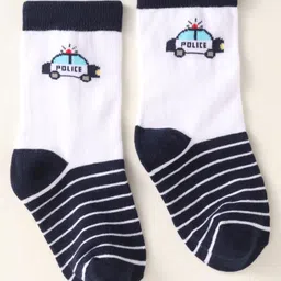 Cute Walk by Babyhug Knit Ankle Length Striped Socks With Vehicle Design Pack of 3 - White Red & Black image 3