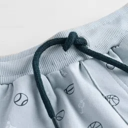 Taeko Single Jersey Knit Knee Length Shorts With Sports Theme Print - Light Blue image 3