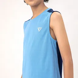 Technosport Knit Sleeveless Colour Blocked Breathable & Quick Dry Sports Tee - Blue image 4