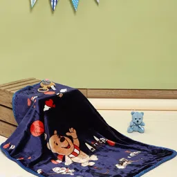 Monte Carlo Navy Blue & Beige Cartoon Characters Mild Winter 550 GSM Single Bed Blanket image 2