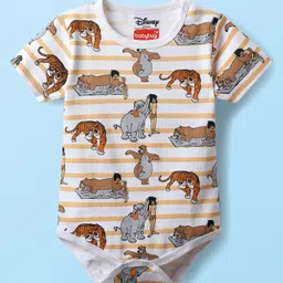 Babyhug Disney Interlock Knit Half Sleeves Onesies With Mowgli & Friends Graphics Pack of 3 - Red White & Olive Green image 4