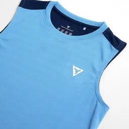 Technosport Knit Sleeveless Colour Blocked Breathable & Quick Dry Sports Tee - Blue image 5