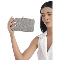 Carlton London Gunmetal Glitter Box Clutch-image-59