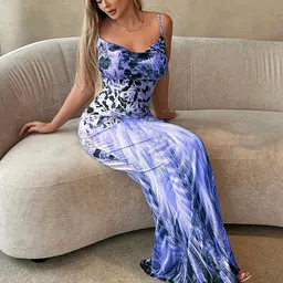 TANDUL Abstract Printed Shoulder Straps Bodycon Maxi Dress image 5