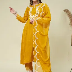 MOKOSH Women Floral Embroidered Kurta with Trousers & Dupatta-picture-34