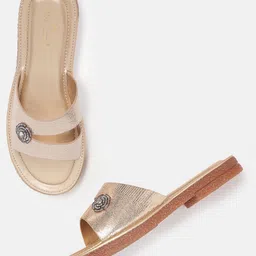 Marc Loire Womes Gold Solid Open Toe Flats-picture-30