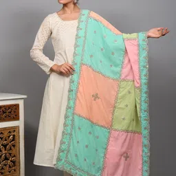 Exotic India Floral Embroidered Patchwork Velvet Dupatta-picture-58
