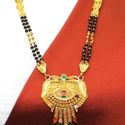 soni designs TraditionaL One Gram Gold Plated 30 Inch Long Black Beads Golden Mangalsutra image 3