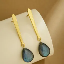 Fabindia Gold Plated Artificial Stones Studded Contemporary Shaped Drop Earrings-picture-18