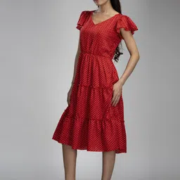 KRISS-CROX Print Flared Sleeve Fit & Flare Dress image 5