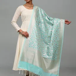 Exotic India Art Silk Dupatta with All-Over Floral Vines And Fringes image 1