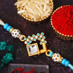 eCraftIndia Artfificial Stones Studded And Beaded Square Rakhi With Roli Chawal-picture-21