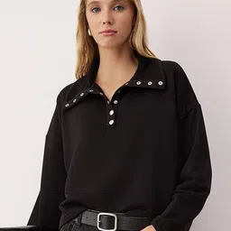 Trendyol Women Solid Long Sleeves Shirt Collar Oversized Sweatshirt-picture-20