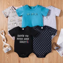 Kookie Kids Half Sleeves Onesies Pack of 5 - Multicolor-image-80