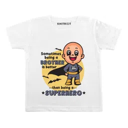 KNITROOT Half Sleeves Superhero Print Tee  - White-picture-14