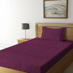 Myntra Elegant Homes Purple Striped 300 TC Single Bedsheet Set 1.52 m x 2.28 m-image-58