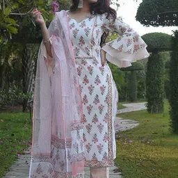 Vidusha Floral Printed Pure Cotton Kurta With Trouser & Dupatta image 1