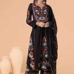 KALINI Women Floral Embroidered Regular Thread Work Kurta with Palazzos & With Dupatta-picture-17