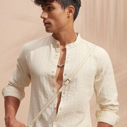 HIGHLANDER Striped Mandarin Collar Cotton Shirt-picture-49
