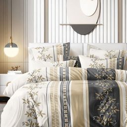 Aura White & Grey Floral 350 TC King Bedsheet with 2 Pillow Covers-picture-36