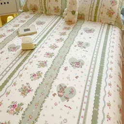 JC HOME White & Green Printed 220 TC Single Bedsheet Set 2.30 m x 2.50 m image 3