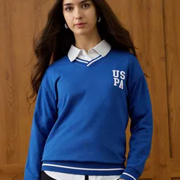 U.S. Polo Assn. Women V-Neck Brand Logo Printed Sweatshirt-picture-36