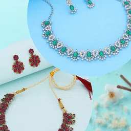 divastri DIVASTRISet Of 2 Silver Plated American Diamonds Studded Jewellery Set-picture-20