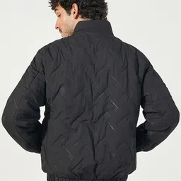 Styli Men High Neck Chevron Quilted Puffer Jacket with Badge image 2