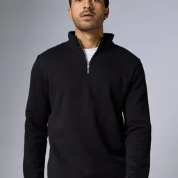 XYXX Men Relaxed Fit Solid Black IntelliSmooth Pulse Half-Zip Sweatshirt image 4